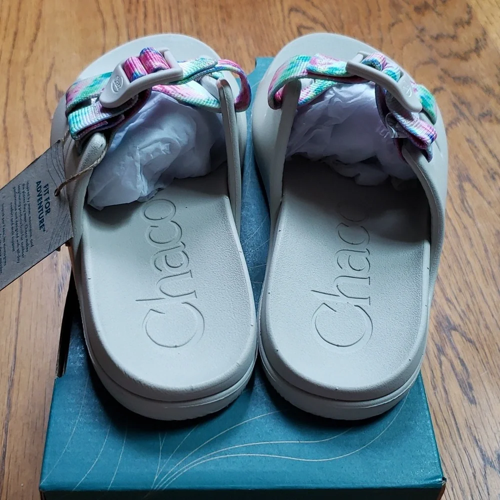 NIB Chaco Chillos Slide Sandal In White Multicolor Tie Dye Kids Size 2